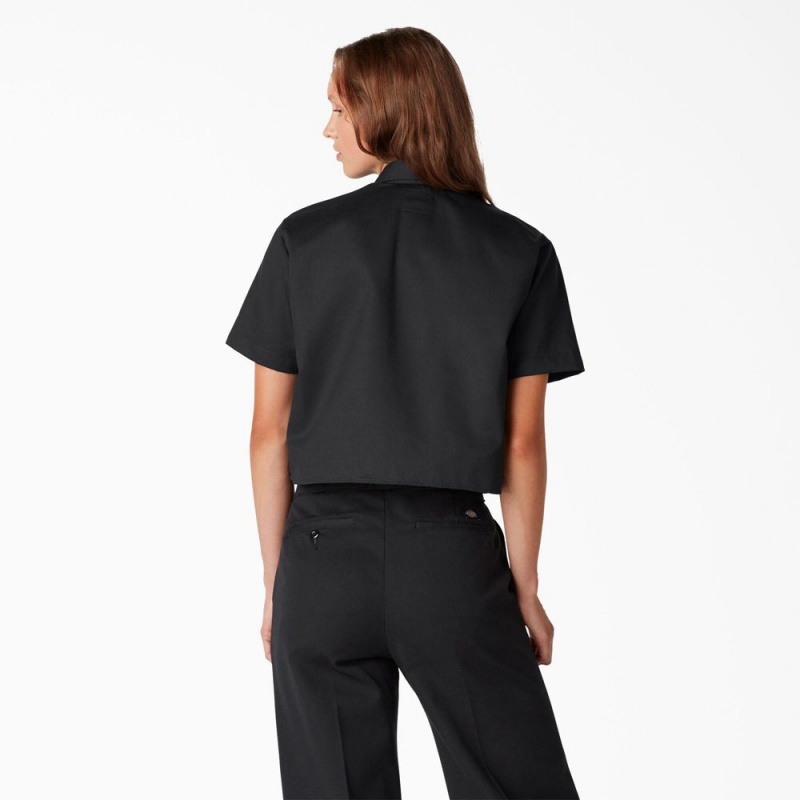 Black Women's Dickies Cropped Work Shirts | RXP702581