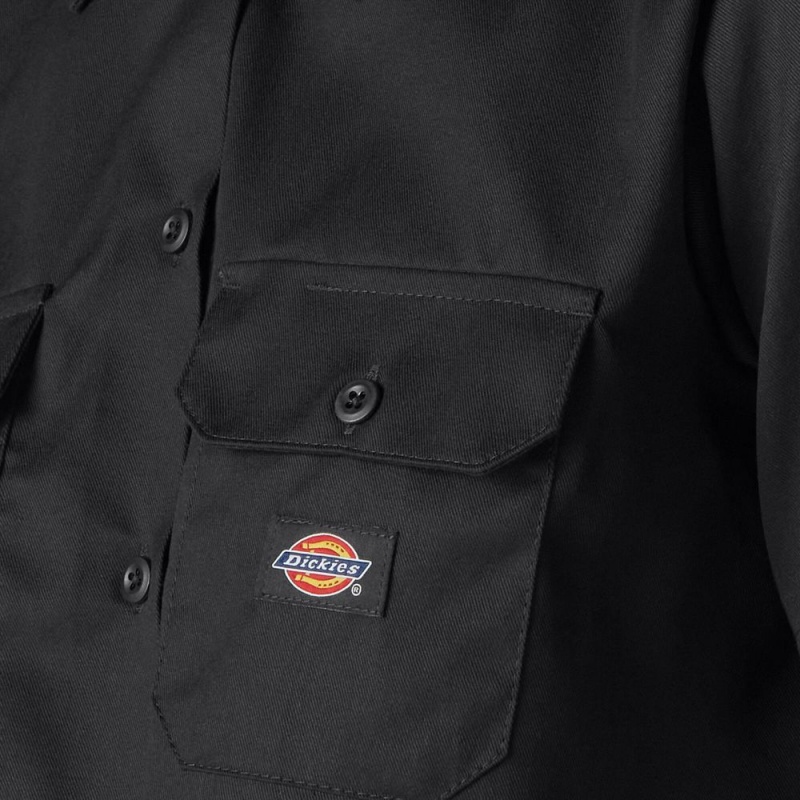 Black Women's Dickies Cropped Work Shirts | RXP702581