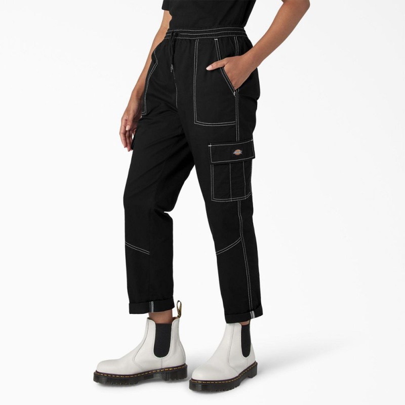 Black Women's Dickies Drawstring Cargo Pants | WOT712345