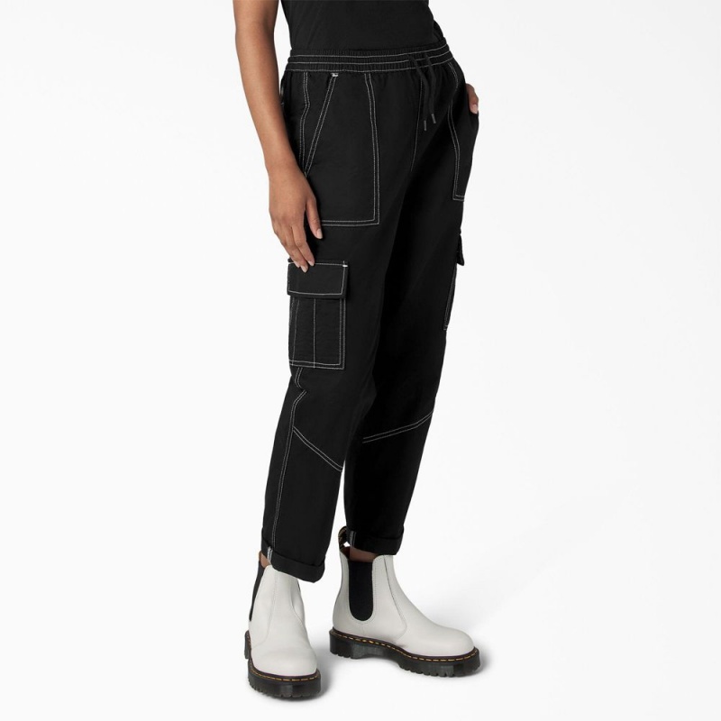 Black Women's Dickies Drawstring Cargo Pants | WOT712345