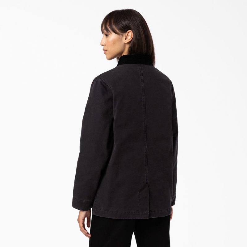 Black Women's Dickies Duck Canvas Chore Coat Jacket | VKZ376108