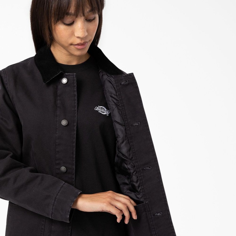 Black Women's Dickies Duck Canvas Chore Coat Jacket | VKZ376108