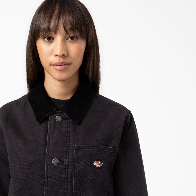 Black Women's Dickies Duck Canvas Chore Coat Jacket | VKZ376108