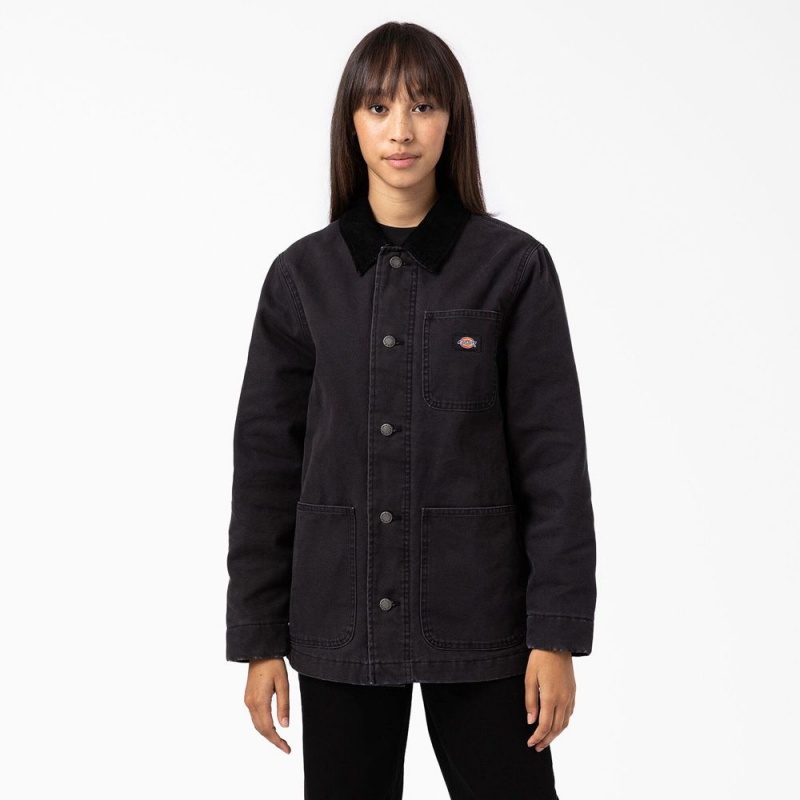 Black Women\'s Dickies Duck Canvas Chore Coat Jacket | VKZ376108