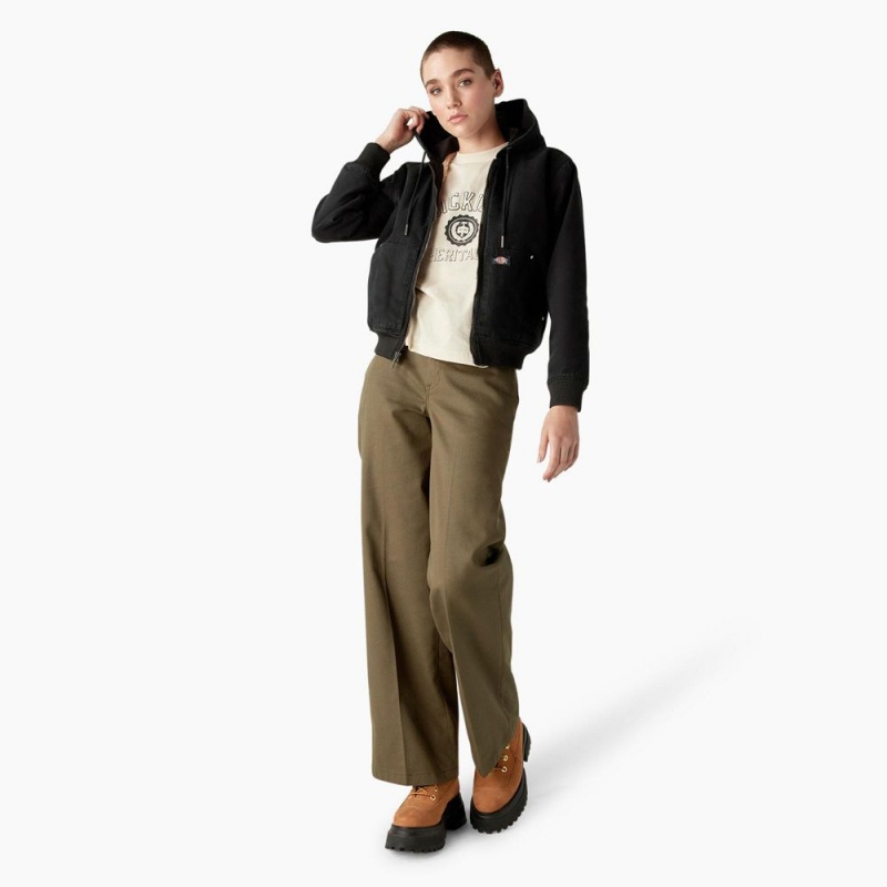 Black Women's Dickies Duck Canvas Fleece Lined Jacket | NKS674218