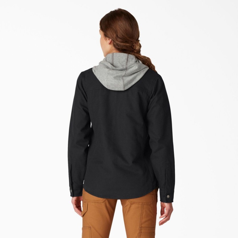 Black Women's Dickies Duck Hooded Shirt Jacket | PGK501823