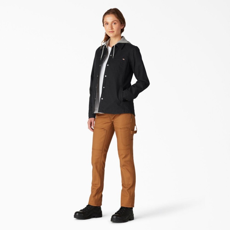 Black Women's Dickies Duck Hooded Shirt Jacket | PGK501823