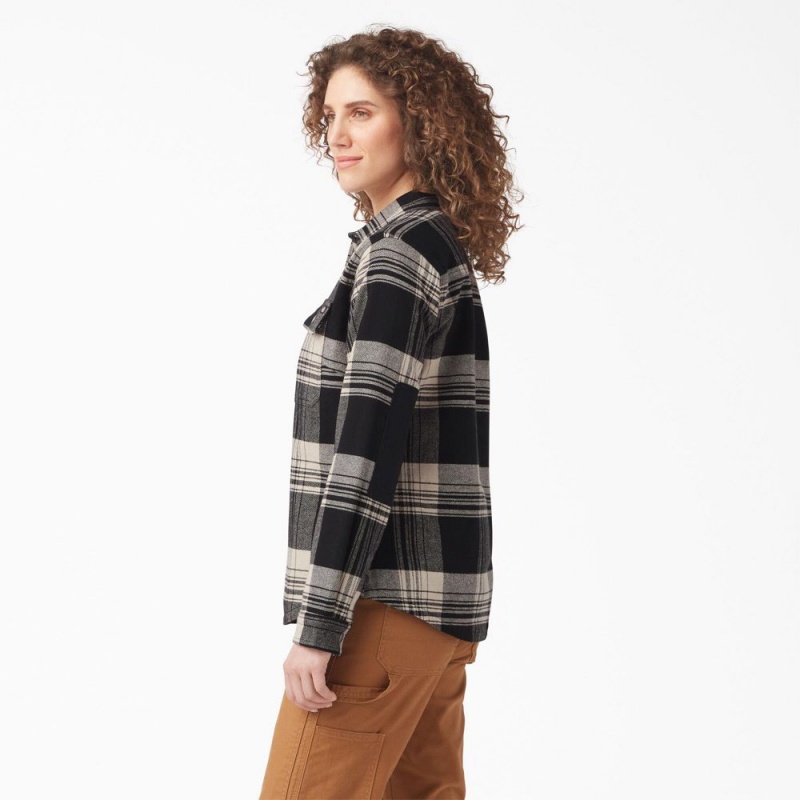 Black Women's Dickies DuraTech Renegade Flannel Shirt | YHR672910