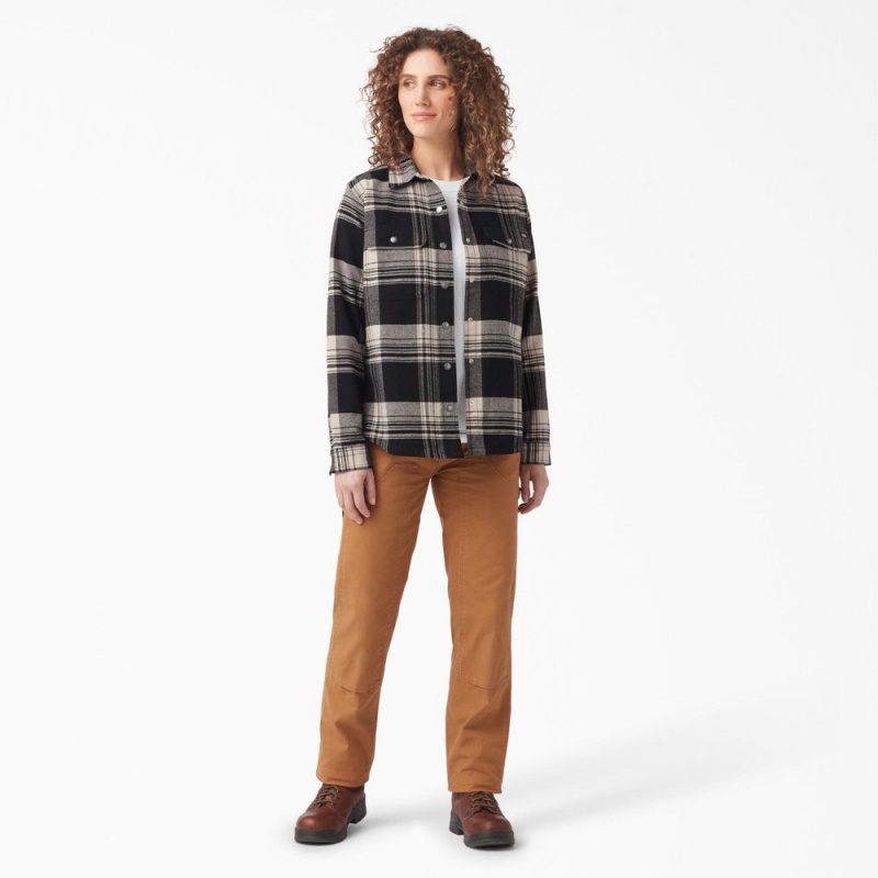 Black Women's Dickies DuraTech Renegade Flannel Shirt | YHR672910