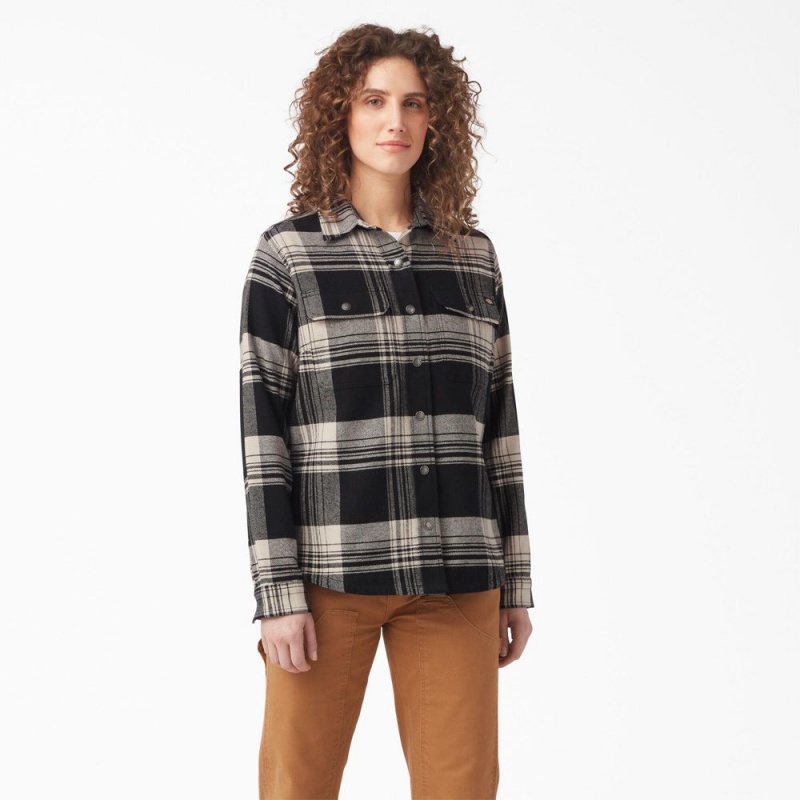 Black Women\'s Dickies DuraTech Renegade Flannel Shirt | YHR672910