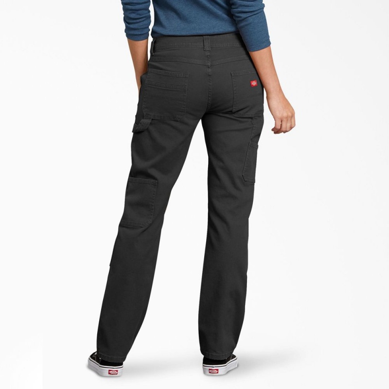 Black Women's Dickies FLEX Relaxed Fit Duck Carpenter Pants | CXU256189