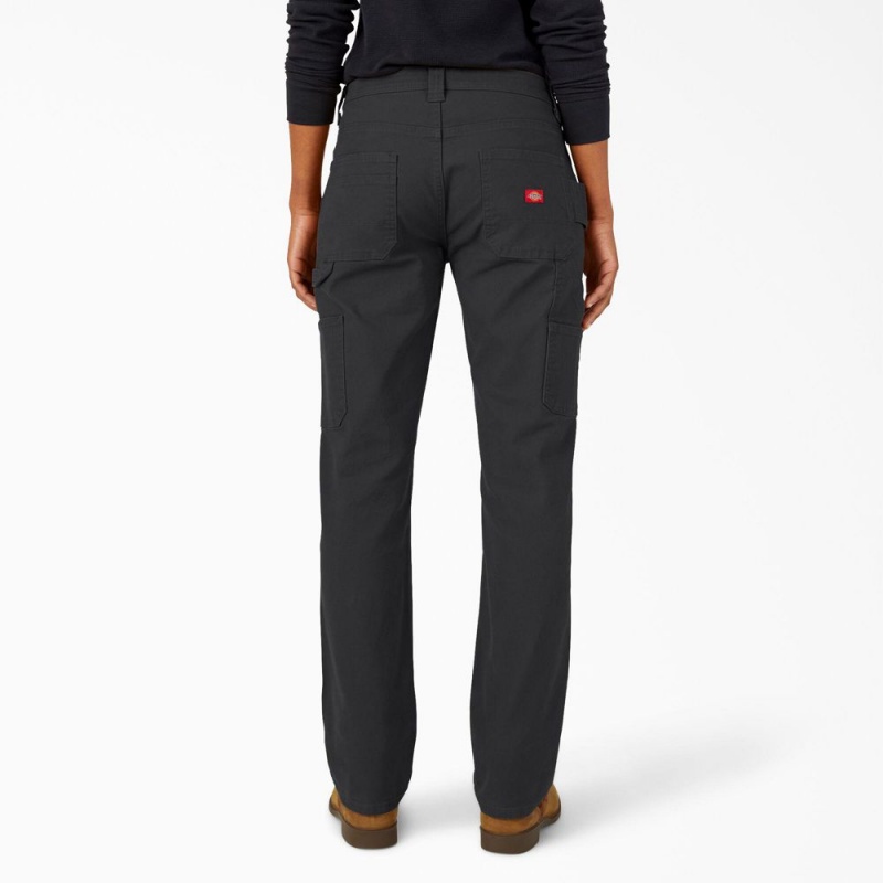 Black Women's Dickies FLEX Relaxed Straight Fit Duck Carpenter Pants | IBT304268