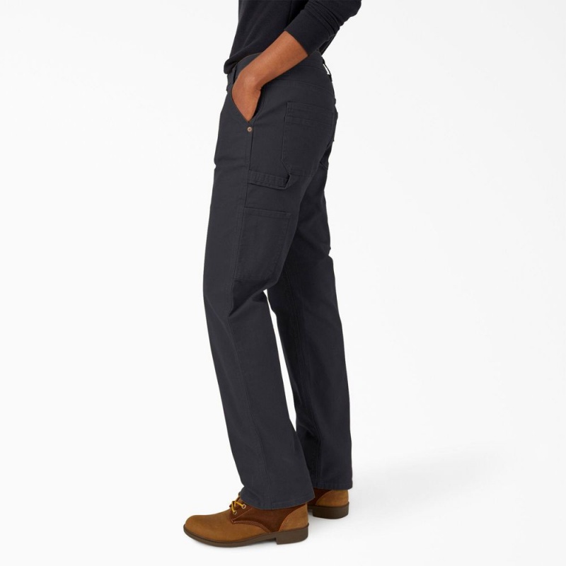 Black Women's Dickies FLEX Relaxed Straight Fit Duck Carpenter Pants | IBT304268