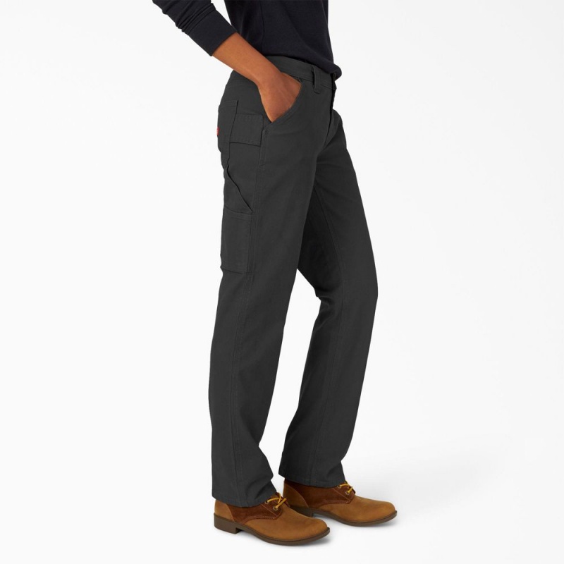 Black Women's Dickies FLEX Relaxed Straight Fit Duck Carpenter Pants | IBT304268