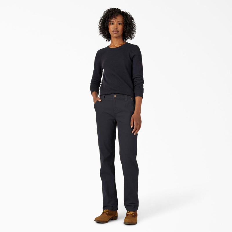 Black Women's Dickies FLEX Relaxed Straight Fit Duck Carpenter Pants | IBT304268