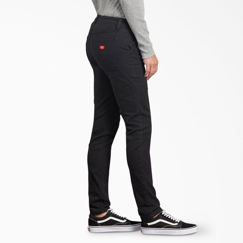 Black Women's Dickies FLEX Slim Fit Duck Carpenter Pants | ITJ362175