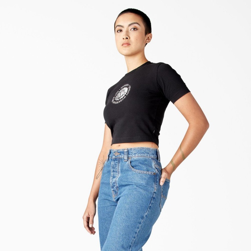 Black Women's Dickies Garden Plain Cropped T-Shirt | AFD210684