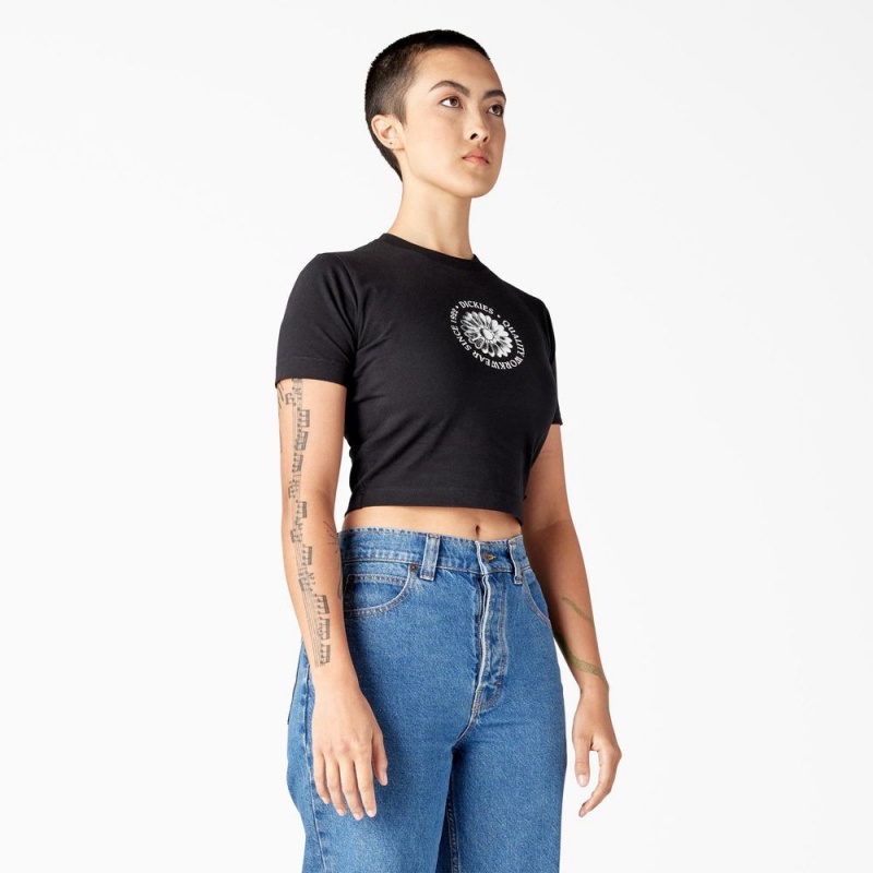 Black Women's Dickies Garden Plain Cropped T-Shirt | AFD210684