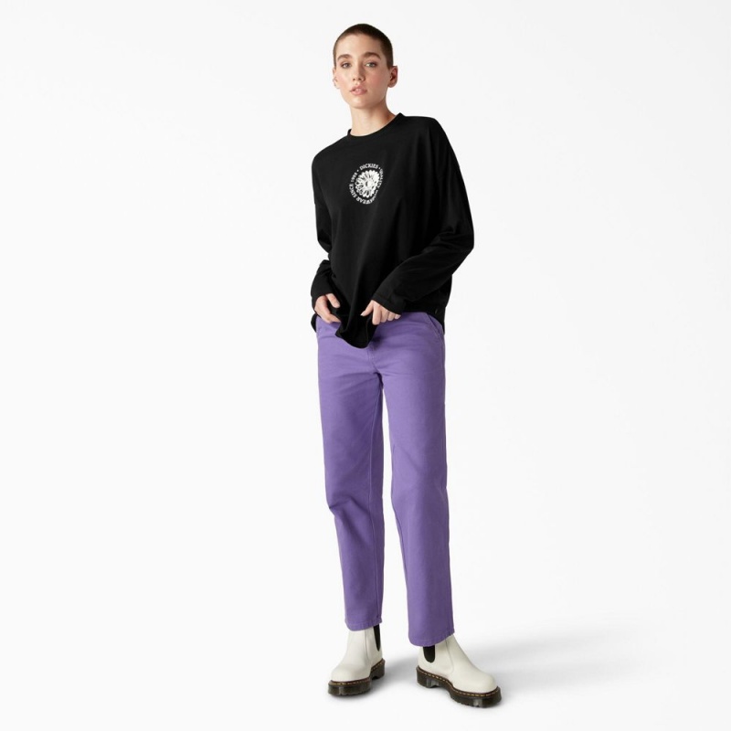 Black Women's Dickies Garden Plain Long Sleeve T-Shirt | WQO712869