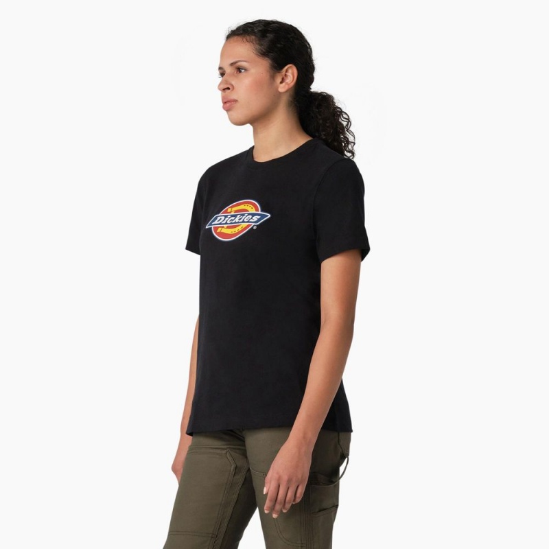 Black Women's Dickies Heavyweight Logo T-Shirt | OSD957461