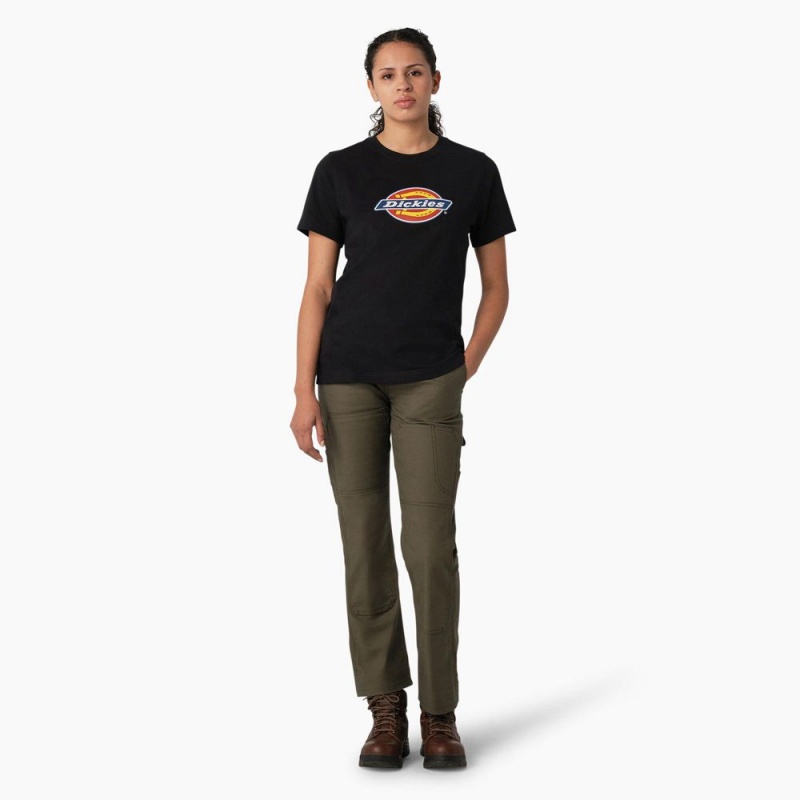 Black Women's Dickies Heavyweight Logo T-Shirt | OSD957461