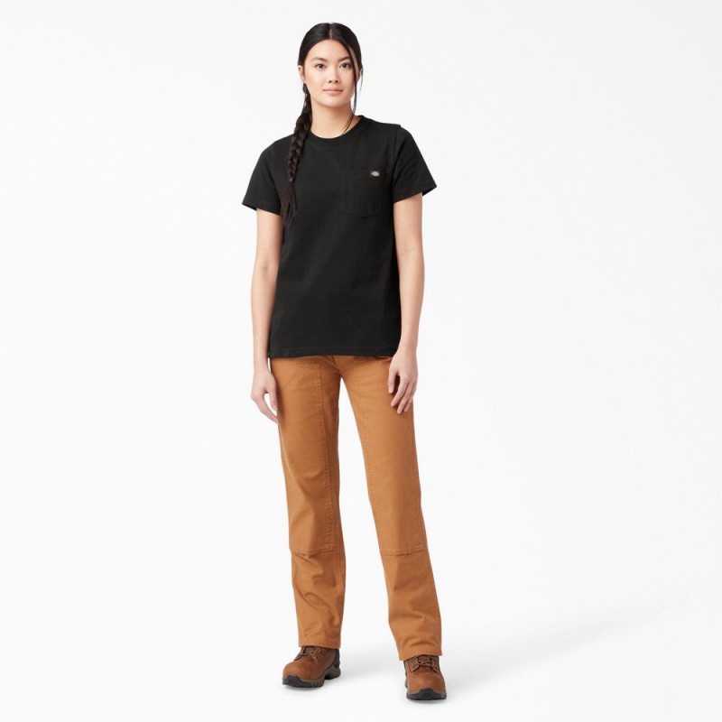 Black Women's Dickies Heavyweight Short Sleeve Pocket T-Shirt | BSG518423