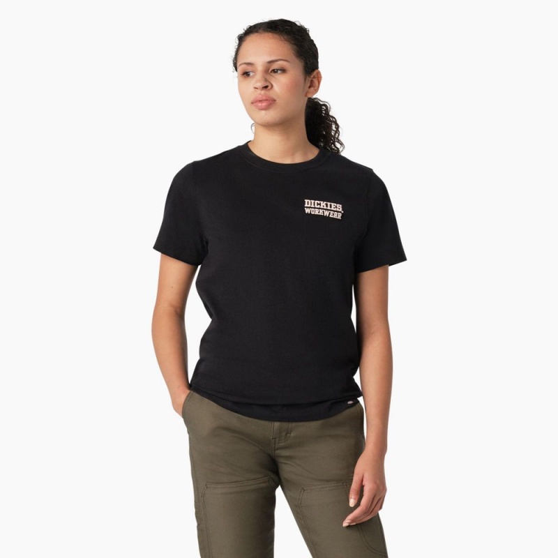 Black Women's Dickies Heavyweight Workwear Graphic T-Shirt | GEH514630