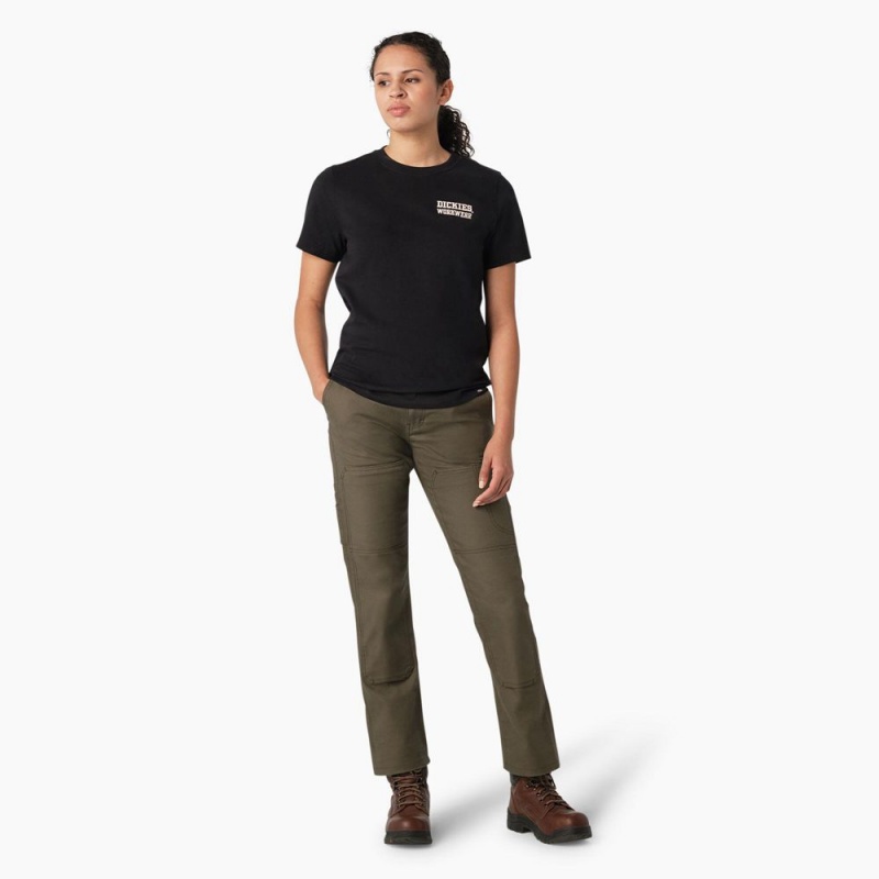 Black Women's Dickies Heavyweight Workwear Graphic T-Shirt | GEH514630