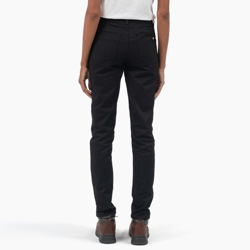 Black Women's Dickies High Rise Skinny Twill Pants | THB210498