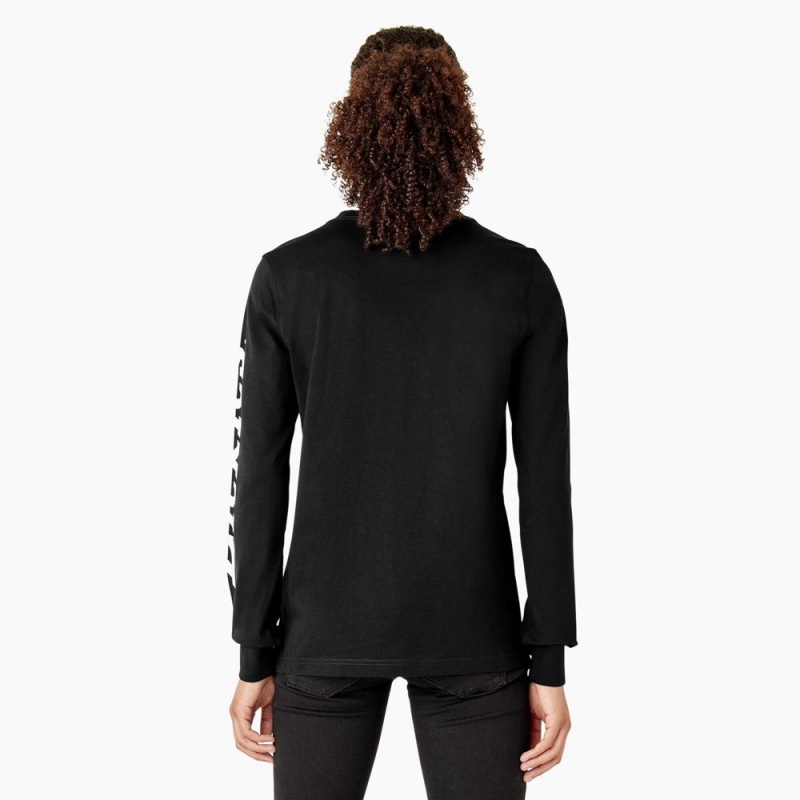 Black Women's Dickies Long Sleeve Heavyweight Graphic T-Shirt | NIW570618