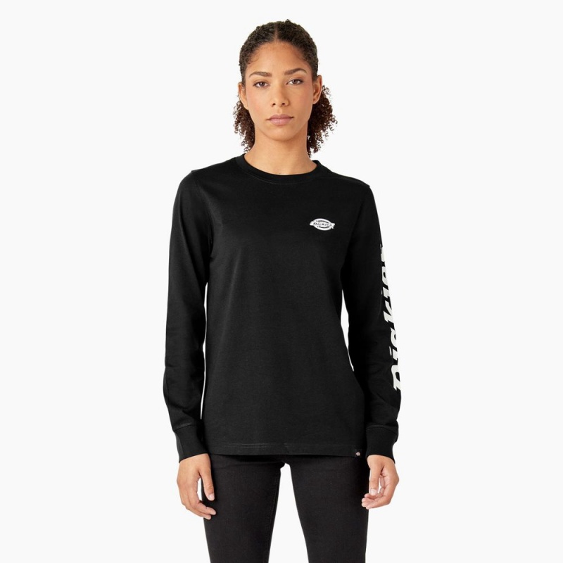 Black Women's Dickies Long Sleeve Heavyweight Graphic T-Shirt | NIW570618