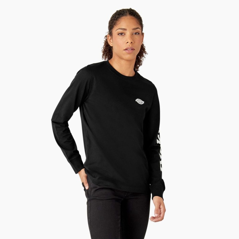 Black Women's Dickies Long Sleeve Heavyweight Graphic T-Shirt | NIW570618