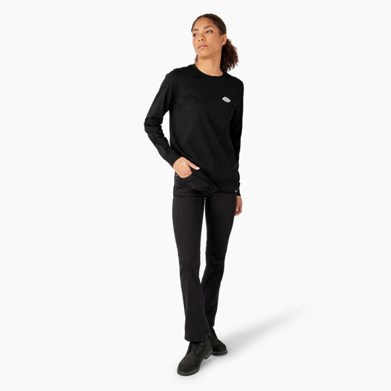 Black Women's Dickies Long Sleeve Heavyweight Graphic T-Shirt | NIW570618