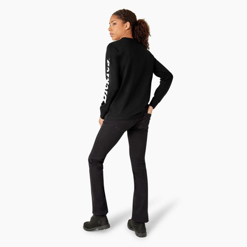 Black Women's Dickies Long Sleeve Heavyweight Graphic T-Shirt | NIW570618