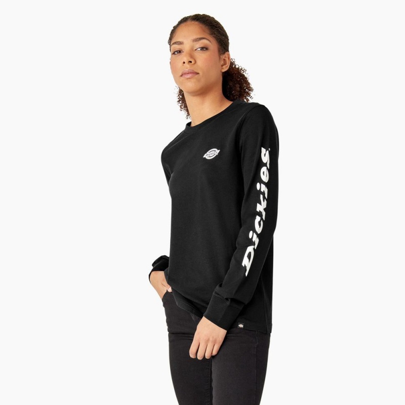 Black Women\'s Dickies Long Sleeve Heavyweight Graphic T-Shirt | NIW570618