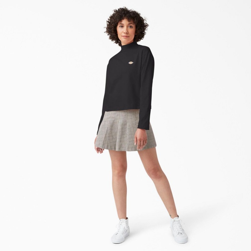 Black Women's Dickies Mapleton High Neck Long Sleeve T-Shirt | GBX397286