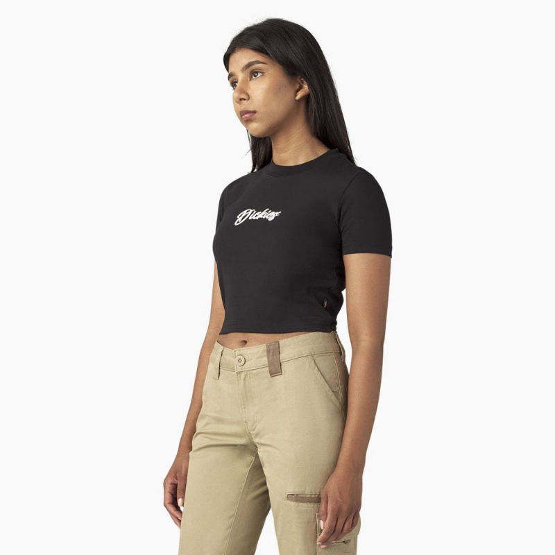 Black Women's Dickies Mayetta Cropped T-Shirt | DVR185296