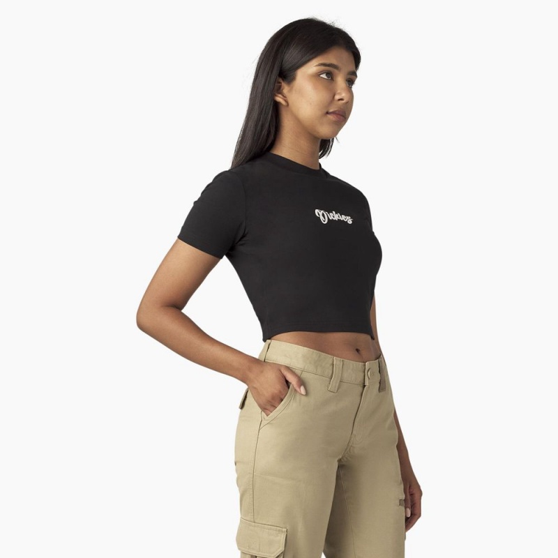 Black Women's Dickies Mayetta Cropped T-Shirt | DVR185296