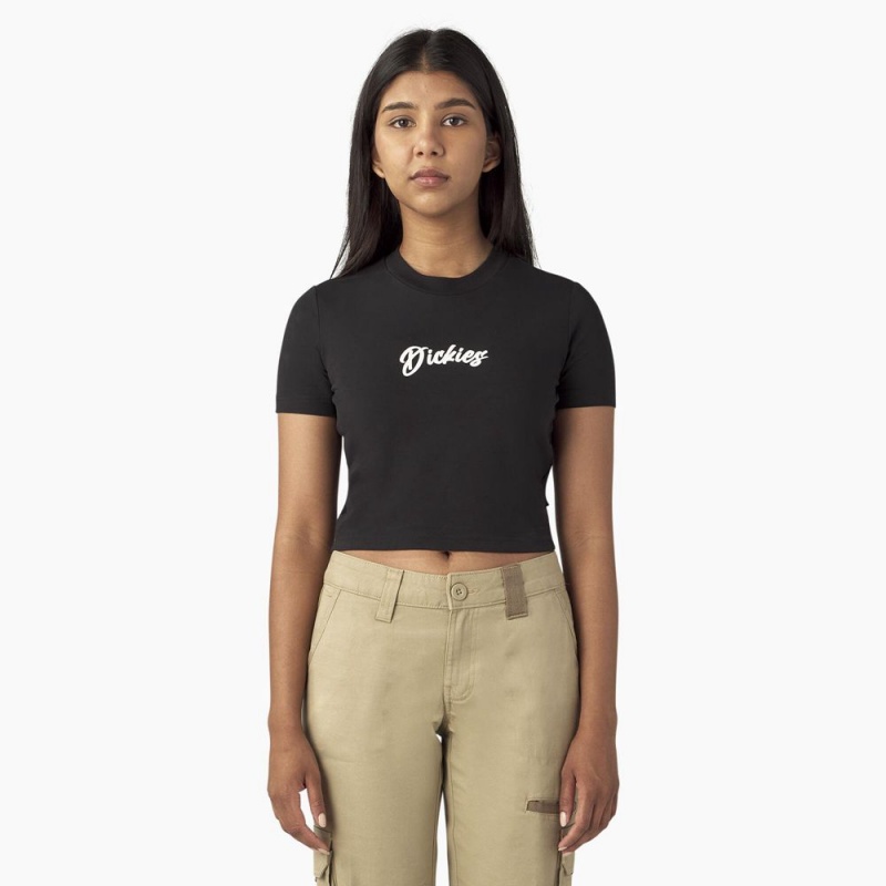 Black Women\'s Dickies Mayetta Cropped T-Shirt | DVR185296