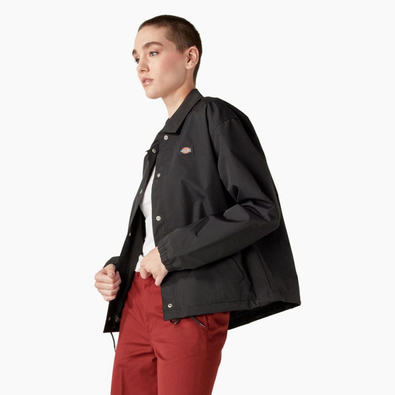 Black Women's Dickies Oakport Cropped Coaches Jacket | LEM023179