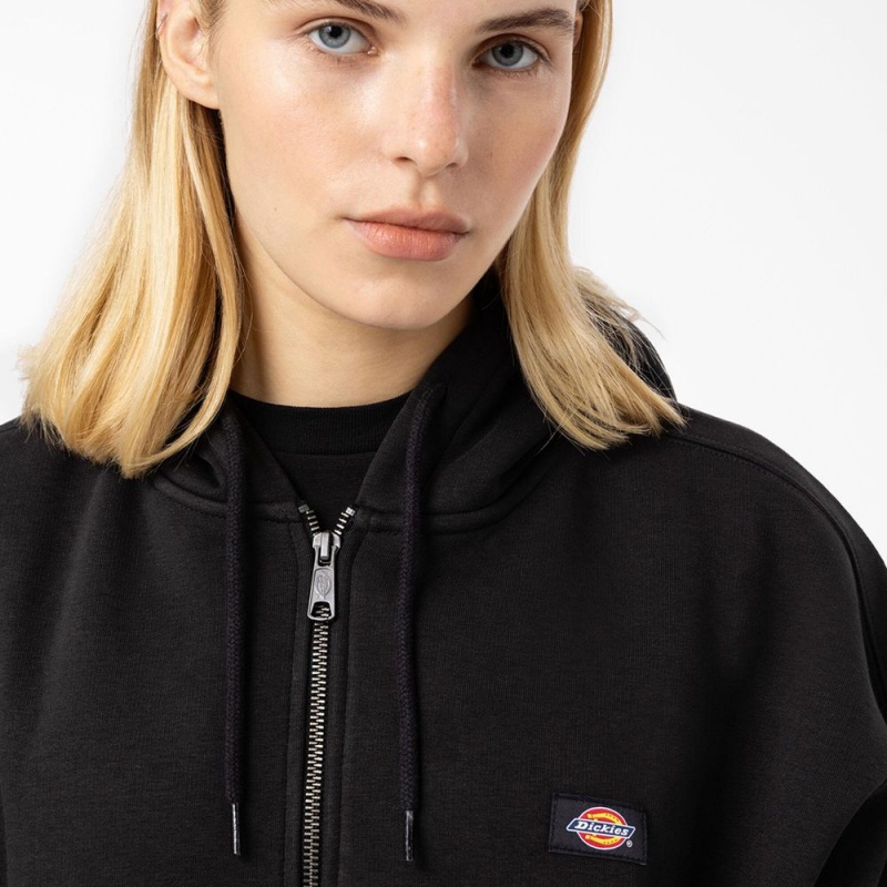 Black Women's Dickies Oakport Zip Hoodie | QDW692783