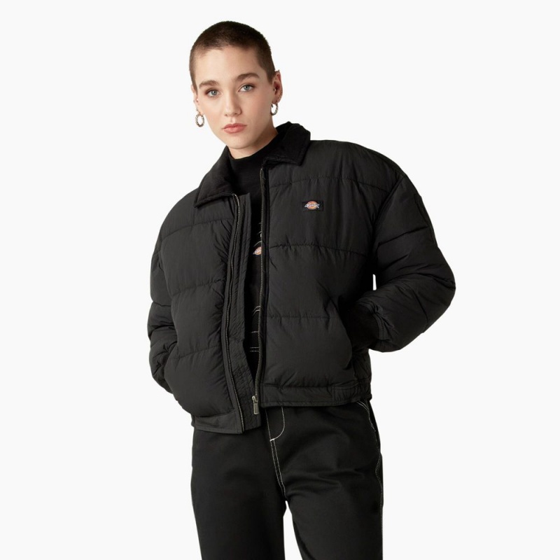 Black Women\'s Dickies Overbrook Puffer Jacket | ILT719385