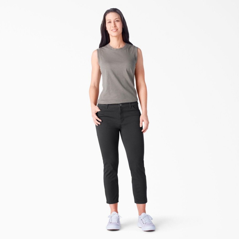 Black Women's Dickies Perfect Shape Skinny Fit Capri Pants | EBD170653