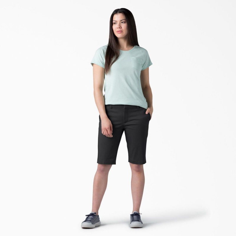 Black Women's Dickies Perfect Shape Straight Fit Bermuda Shorts | FTK915784