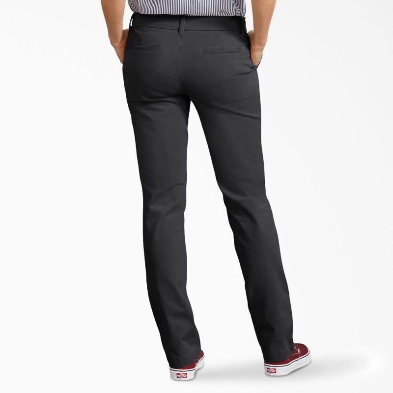 Black Women's Dickies Perfect Shape Straight Fit Pants | QHM971082