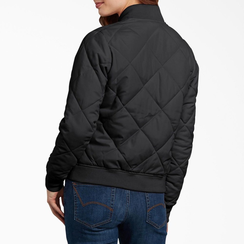 Black Women's Dickies Quilted Bomber Jacket | IKX567201