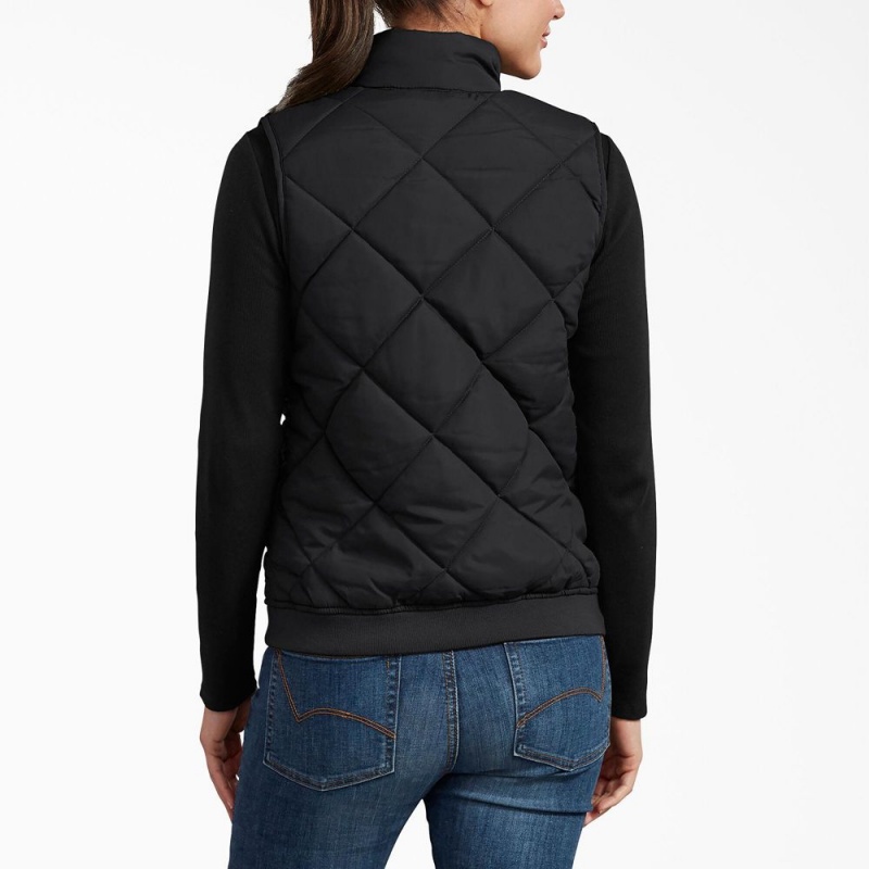 Black Women's Dickies Quilted Vest | PBR637501