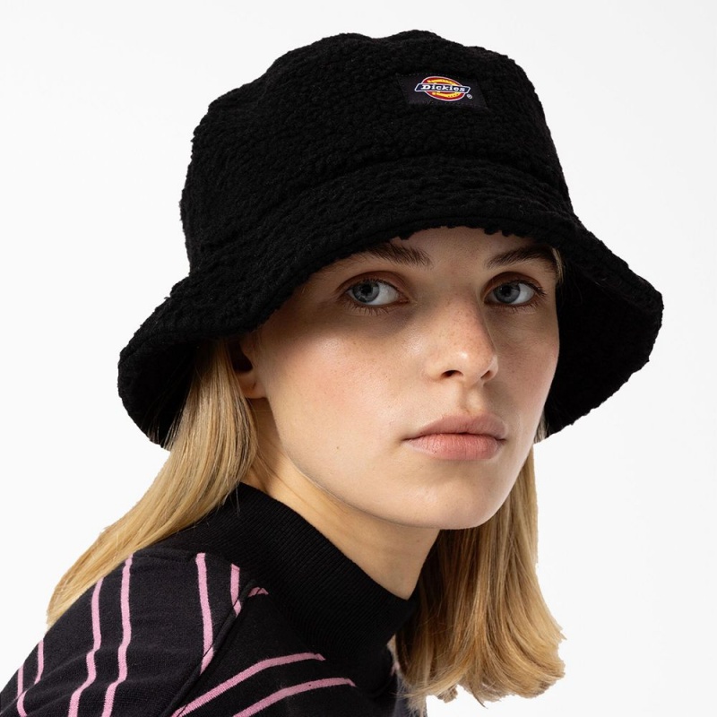 Black Women's Dickies Red Chute Fleece Bucket Hat | IXD042675