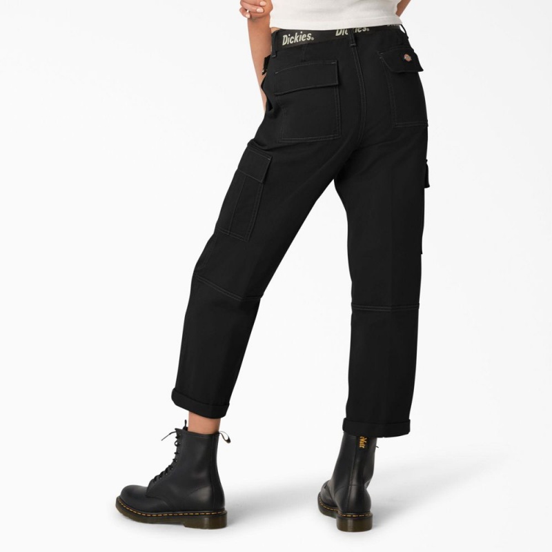 Black Women's Dickies Relaxed Fit Contrast Stitch Cropped Cargo Pants | RTZ367529