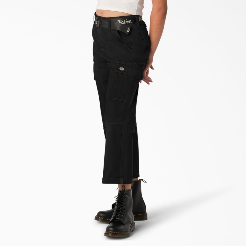 Black Women's Dickies Relaxed Fit Contrast Stitch Cropped Cargo Pants | RTZ367529